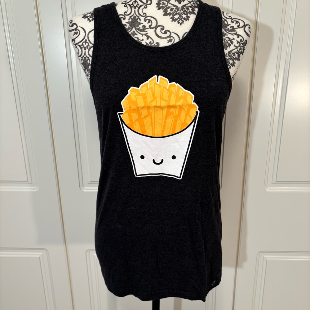 Whistle & Flute Organic Cotton Black Tank Top with Fun French Fry Graphic MED